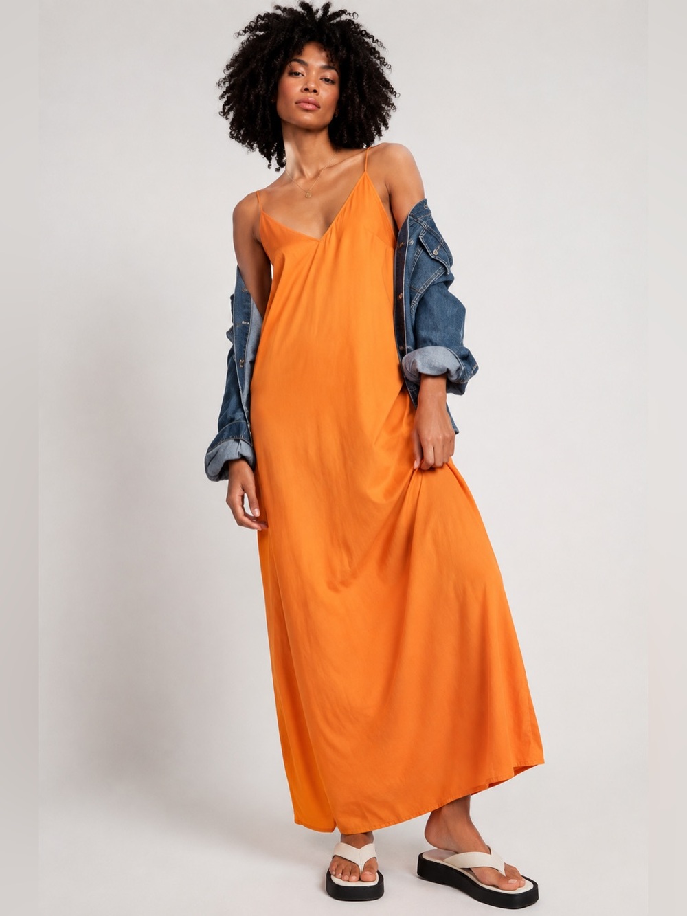 Old Navy Orange Maxi Dress Size M – Tie-Back Spaghetti Strap